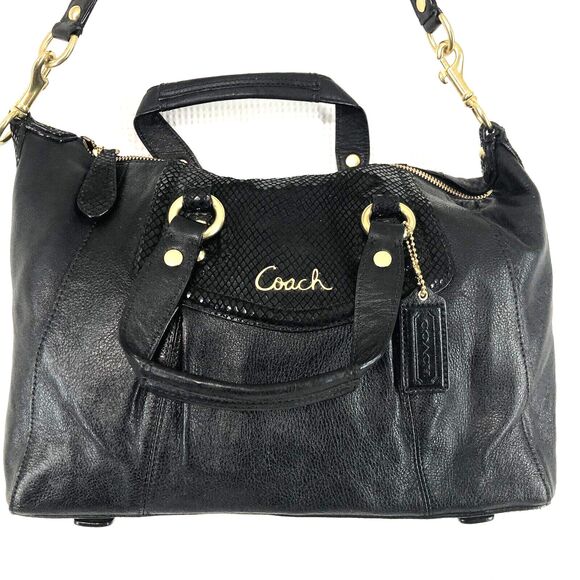 Coach Ashley Black Python Leather Satchel Shoulder Bag 19247